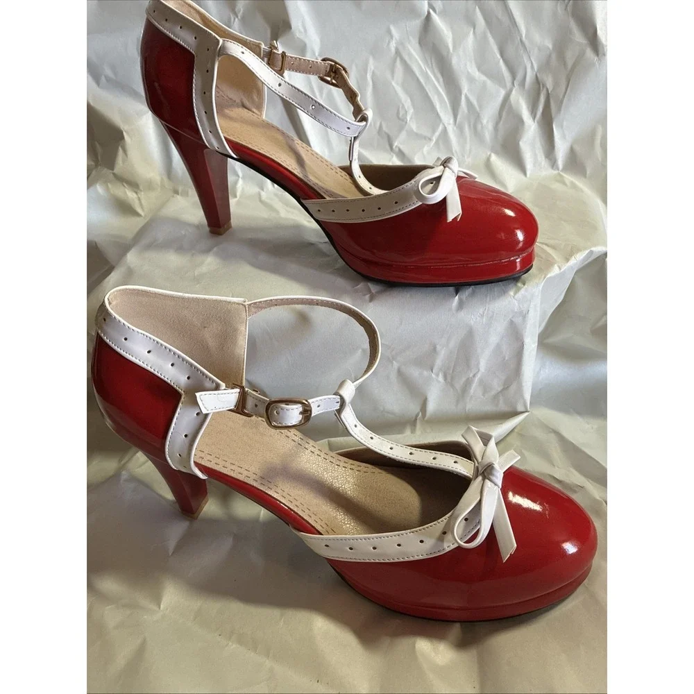 Hot Red & White Retro Ballroom / Swing Dance Shoes – Sz EU 45 (US Women's 14)